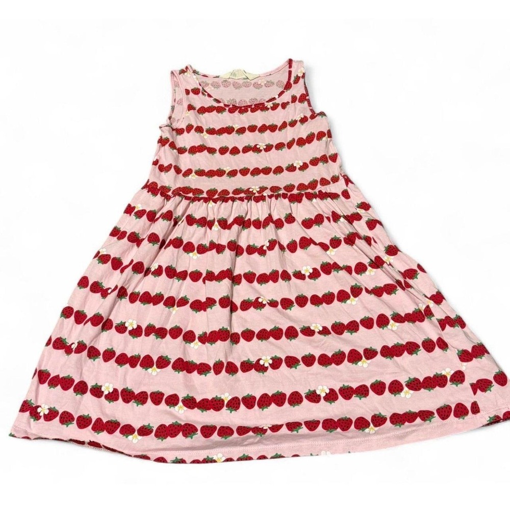 H&M Girls Pink Strawberry Print Sleeveless Dress Size 8-10 Cottagecore